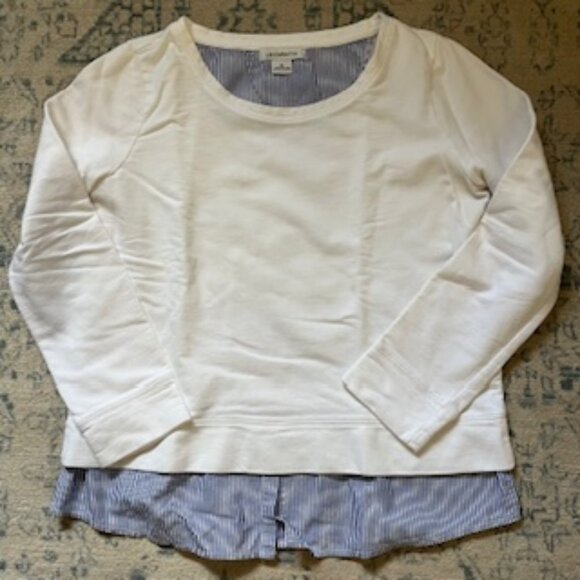 🧡3/15 Liz Claiborne Crew Neck Layered with Blue Stripe Sweatshirt Women’s M - Picture 1 of 7